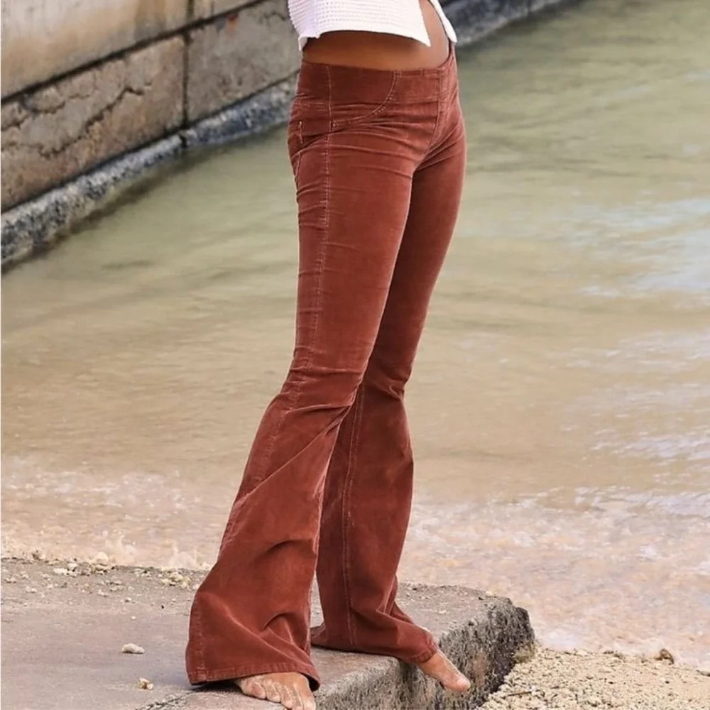 We The Free Free People Corduroy Bell Bottom Pants Size 24 Rust Brown Pull On